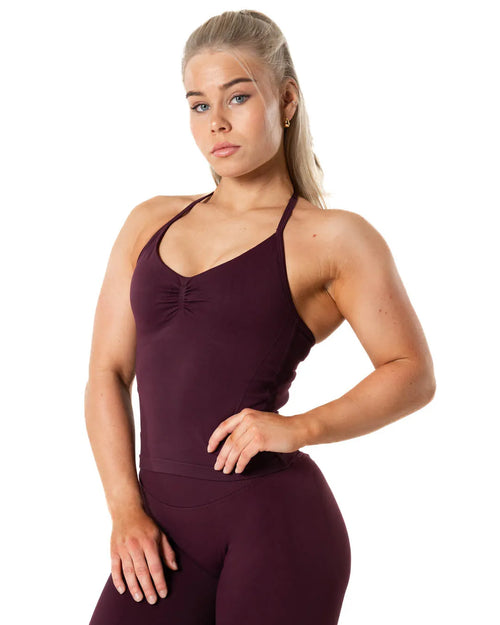 Aura Seamless Halterneck Top - Fig Red