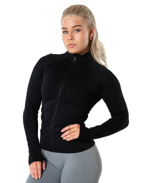 Aura Seamless Zip Longsleeve - Black