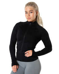 Aura Seamless Zip Longsleeve - Black