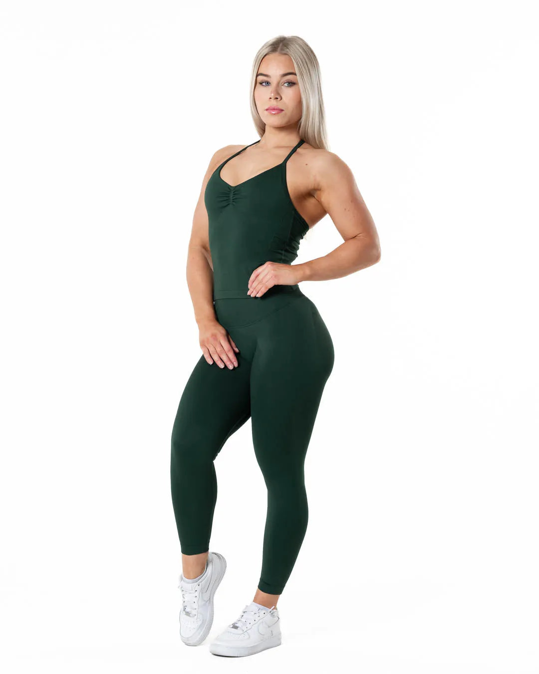Aura Seamless Halterneck Top - Pine Green