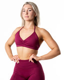 Hybrid Seamless Halterneck Sports Bra - Red Plum