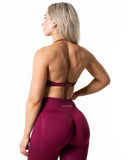 Hybrid Seamless Halterneck Sports Bra - Red Plum