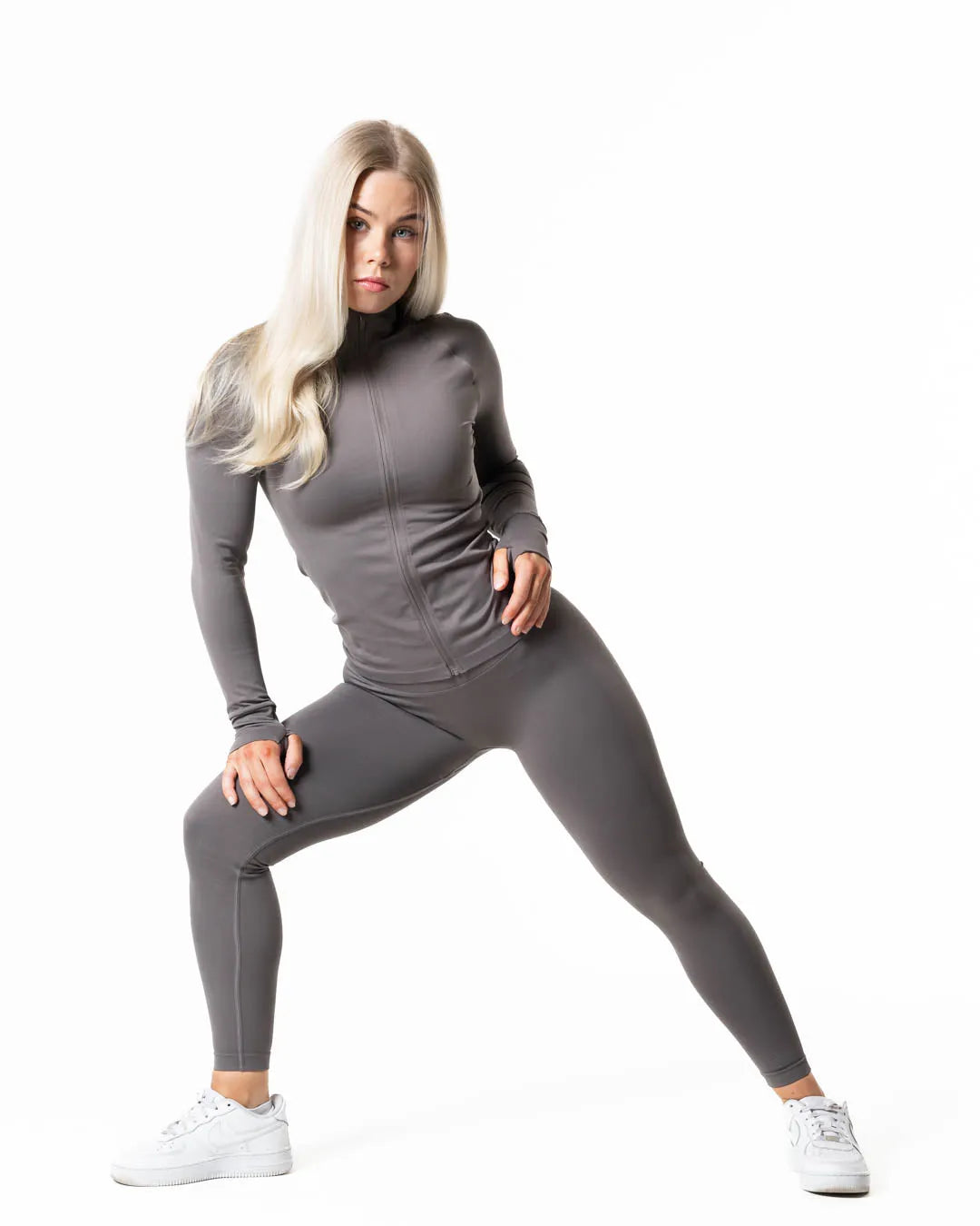 Aura Seamless Zip Longsleeve - Earth Grey