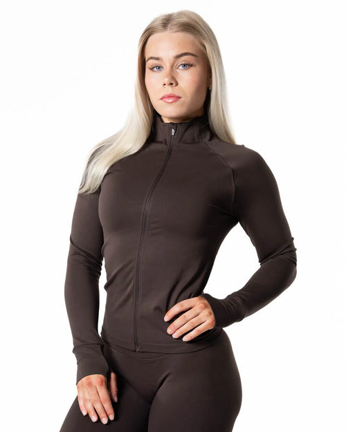 Aura Seamless Zip Longsleeve - Espresso brown