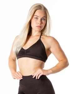 Hybrid Seamless Halterneck Sports Bra - Espresso Brown
