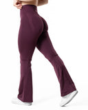 Hybrid Seamless Scrunch Flared Tights - Fig Red