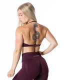 Hybrid Seamless Halterneck Sports Bra - Fig Red